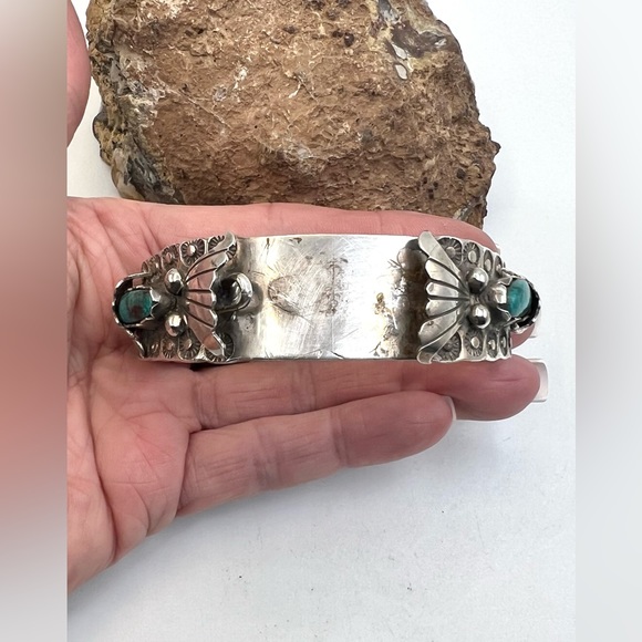 Signed ARB Navajo Sterling Silver Natural Turquoise Watch Cuff Bracelet 7" - Picture 5 of 12